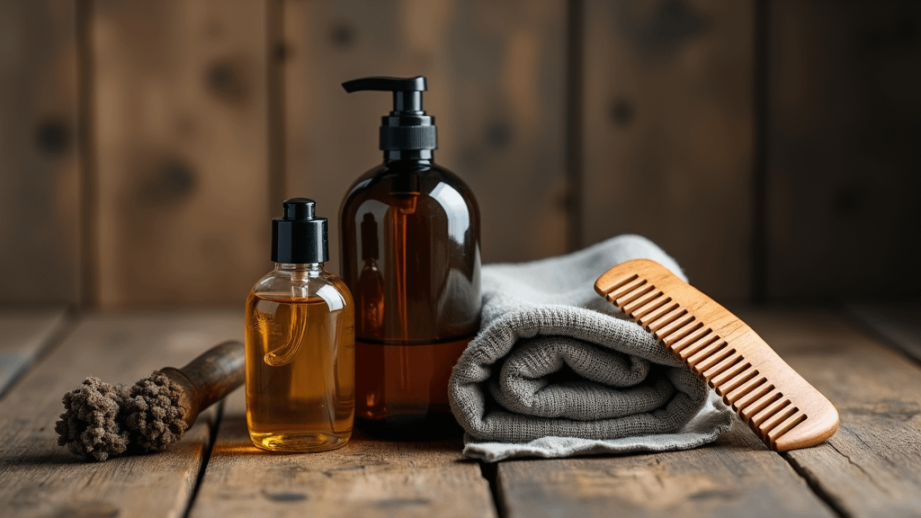 Beard Grooming Products Arranged Neatly